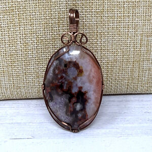 Copper Wire Wrapped Polished Agate Pendant